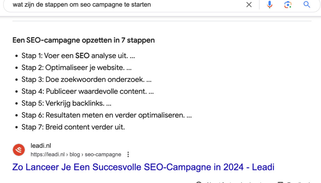 Featured Snippet lijst voorbeeld